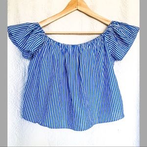 ON SALE! ZARA OFF-THE-SHOULDER STRIPED POPLIN TOP